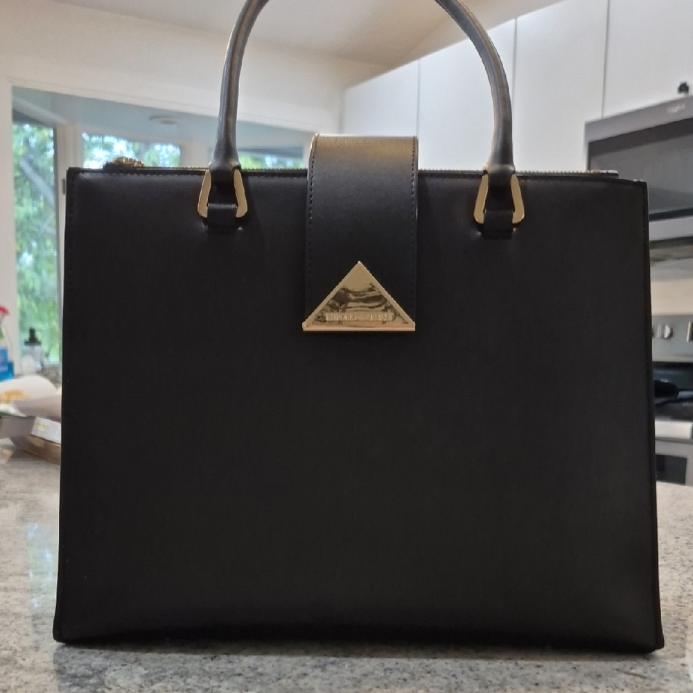 Emporio Armani Black Satchel with Gold Details